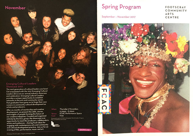 Left is a group of young people smiling looking up at the Camera with a black background, Right is famous Black Trans activist Marsha P. Johnson